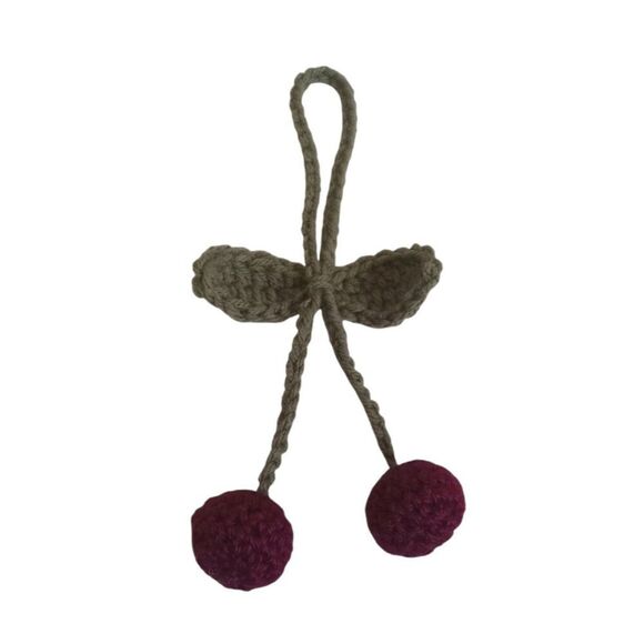 Handmade Acyrlic Crochet Leaf and Cherries Adjustable Hanging Vine Decoration - Picture 1 of 8